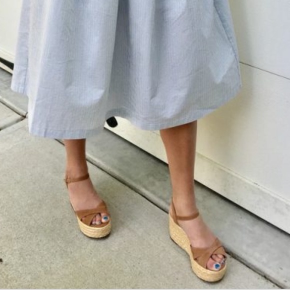 Leather Pink Espadrille Platform Wedge Sandal - Picture 5 of 5